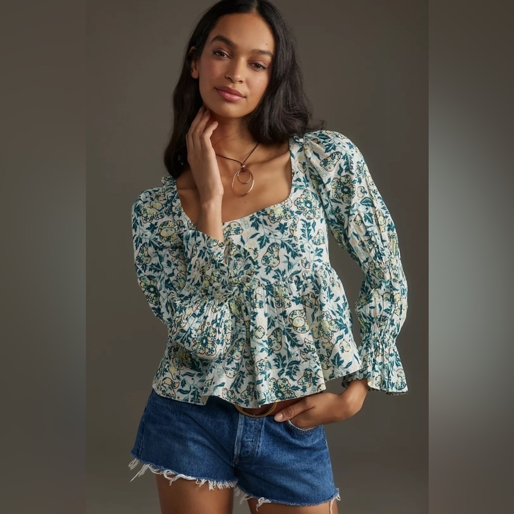 NWT Size M - Pilcro Long-Sleeve Babydoll Top (100% cotton)